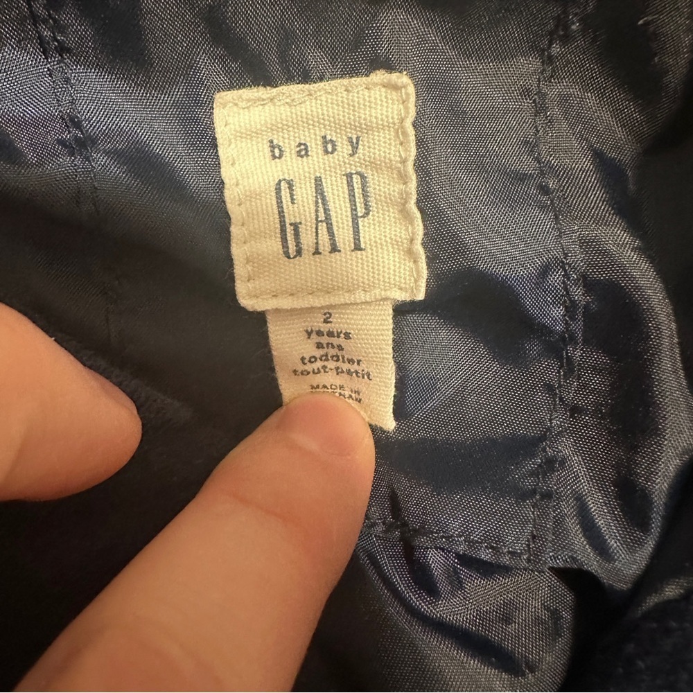 GAP Kids Wool Blend Varsity Bomber Jacket in Navy Blue W/ White Stripes Size 2T - Picture 8 of 9